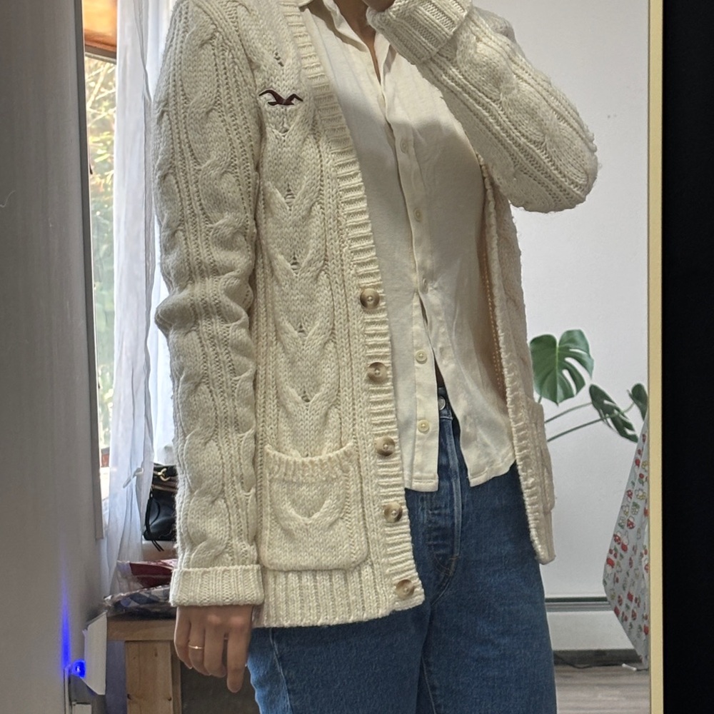 Hollister Cream Cable-Knit Cardigan Sweater